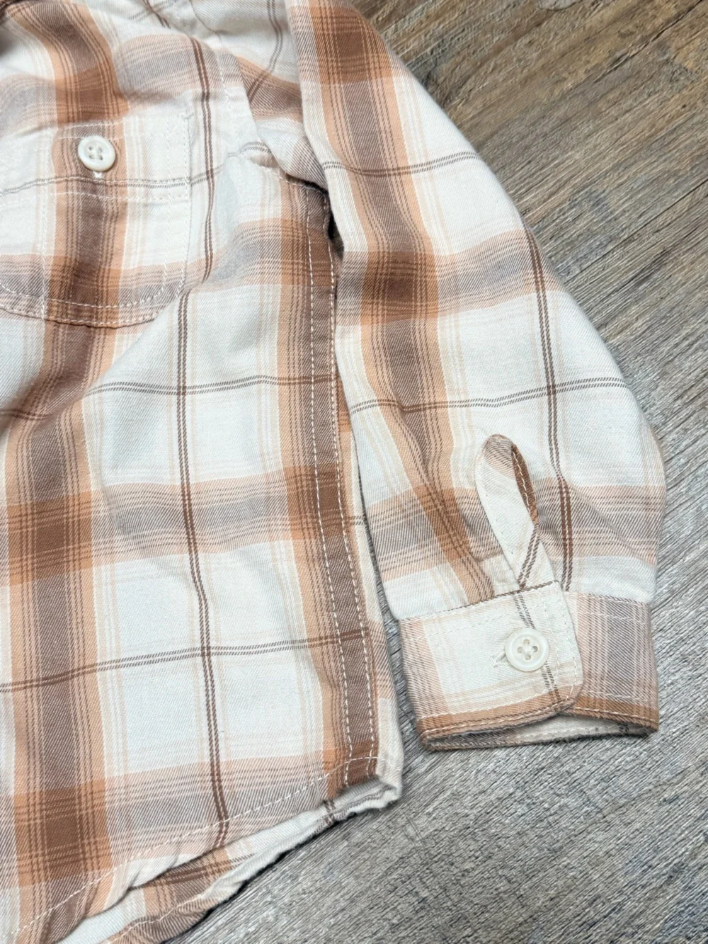 The Children's Place Cream & Brown western Plaid Button-Down Shirt size 2t